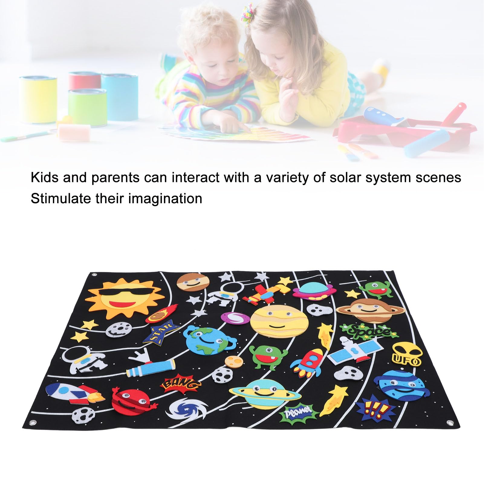 Outer Space Felt Board, 3.5 Inch Solar System Planets Felt Board, 45 Pieces Imagination, Indoor Educational DIY