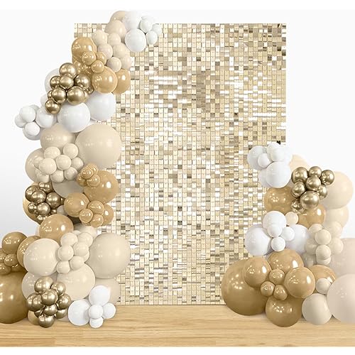Shimmer Backdrop Light Gold Square Sparkly Wall Backdrop 3ftx6ft for Bridal Shower Birthday Graduation Ceremony Supplies