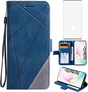 Compatible with Samsung Galaxy Note 10 Plus Glaxay Note10+ 5G Wallet Phone Case and Tempered Glass Screen Protector Flip Cover Card Holder Cell for Gaxaly Note10 + Notes 10+ Ten Not S10 10Plus Blue