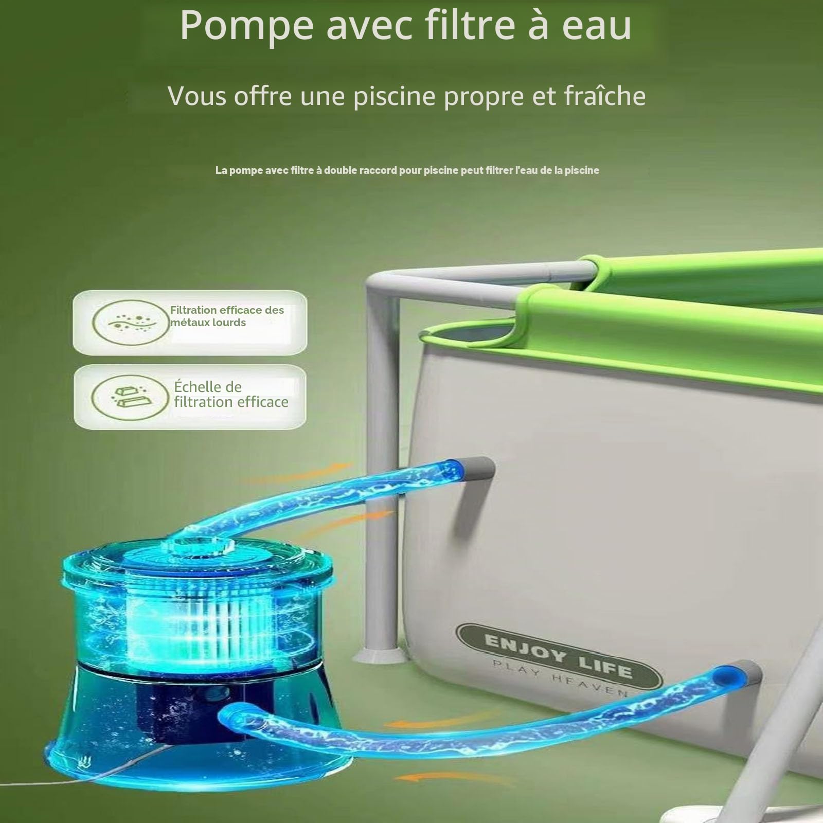 Grande piscine extérieure avec canopée, parasol pour cour, piscine pliable amovible pour adultes (1,9 m)