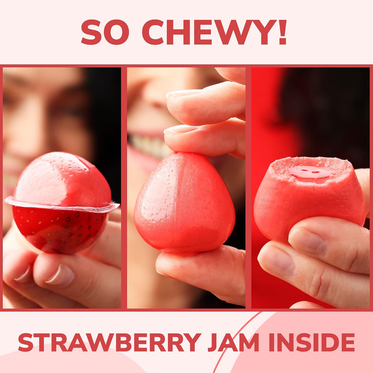 Gummy Candy for Kids, Strawberry Candy - Individually Wrapped Candy, Gummies Filled with Real Fruit Jelly, 17 Pieces per Jar, Large & Chewy Texture for Unique Candy Experience - Easter Egg Candy