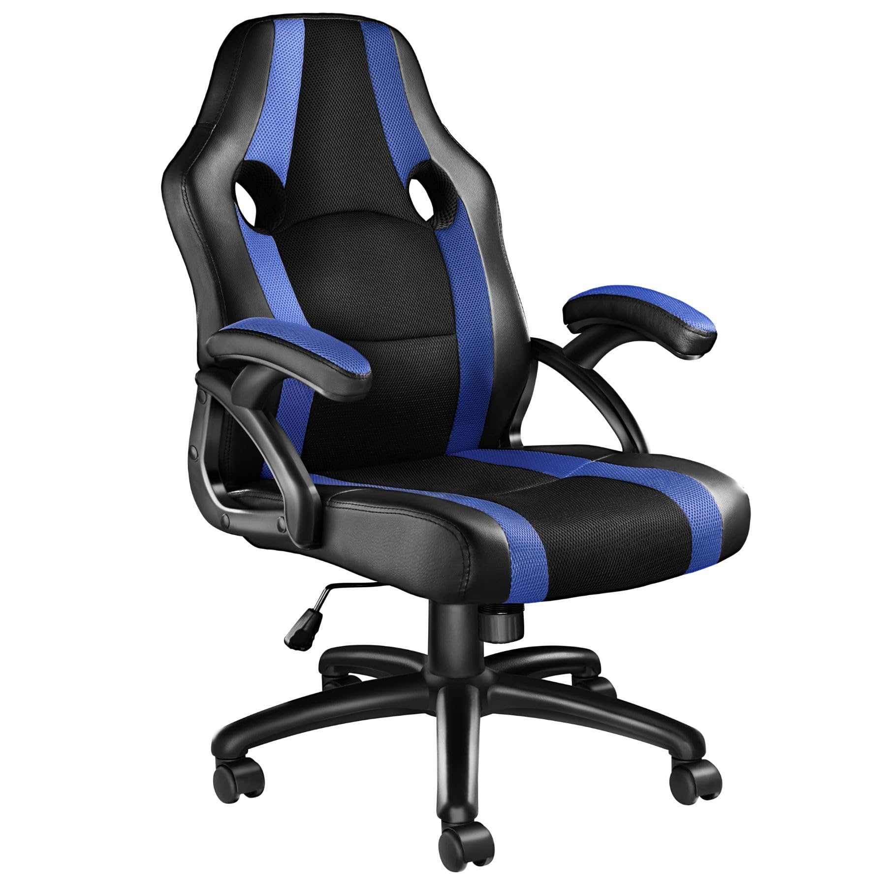 TecTake® Silla Gaming, Silla Oficina Ergonómica, Reposabrazos, Ajustable Altura, Silla Estudio, Gaming Chair, Asiento Gamer, Sillón Gaming, Ergonómico, Mecanismo Basculante, Giro 360 - Negro/Azul