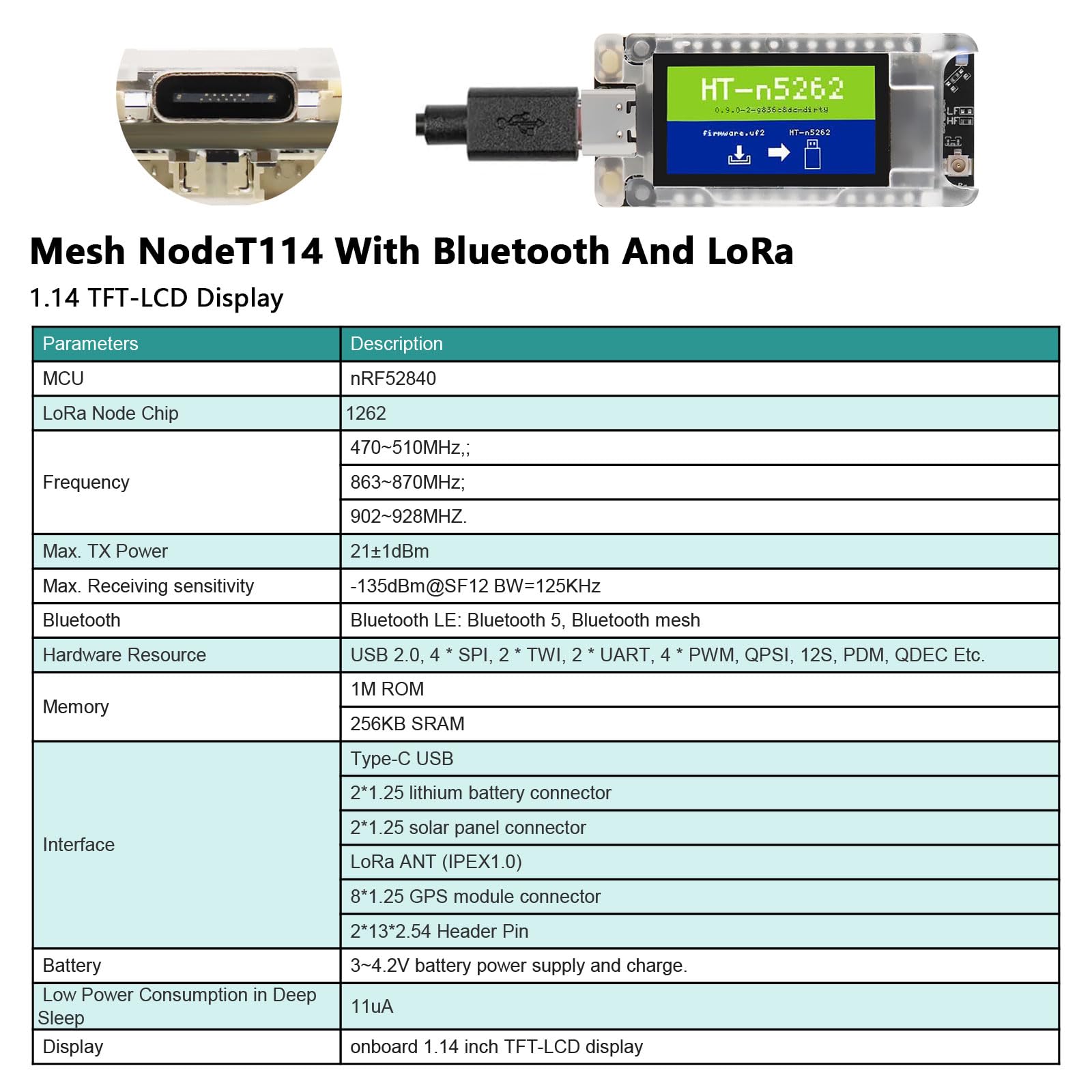 Meshtastic Tracker nRF52840 LoRaWAN LoRa - Scheda di sviluppo, display TFT da 1,14", modulo LoRa da 1262,863-928mhz, Node T114, con BLE/WiFi, compatibile con Arduino (con custodia dello