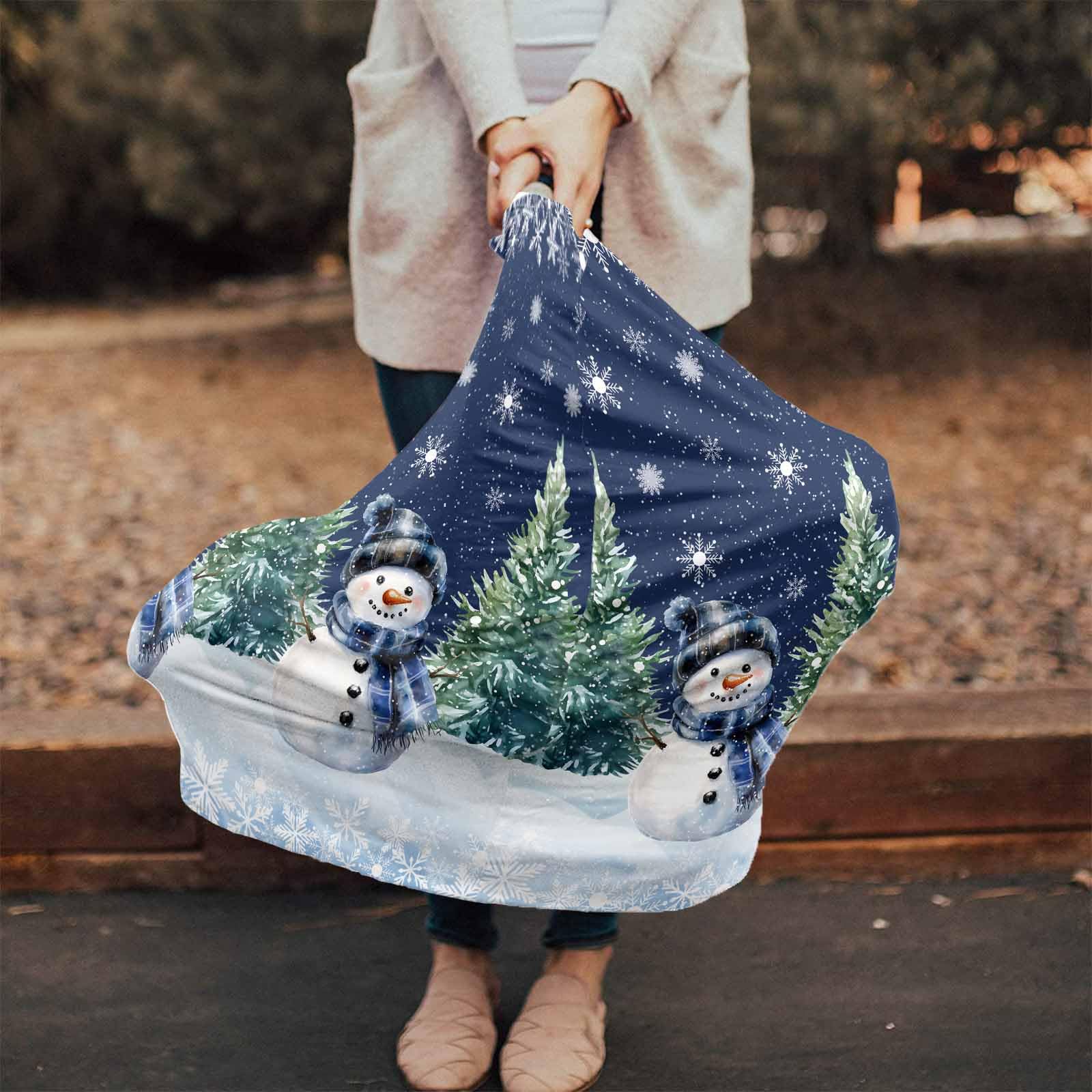 Nursing Cover for Breastfeeding Scarf, Christmas Winter Snow Snowman Christmas Tree Snowflakes Blue Baby Car Covers Super Soft Multi Use for Canopy Shopping Cart Cover Blanket Stroller Cover