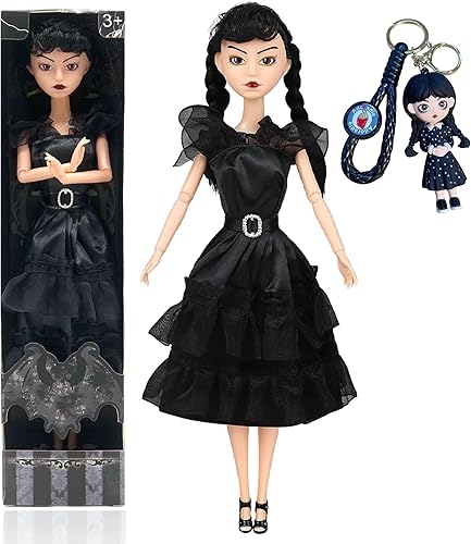 Muñecas Addams de 11.5 pulgadas con labio de vino y puntos de manga larga, regalo ideal de cumpleaños de Navidad para niños y fanáticos (D) Muñecas Addams de 11.5 pulgadas con labio de vino y puntos de manga larga, regalo ideal de cumpleaños de Navidad para niños y fanáticos (D)