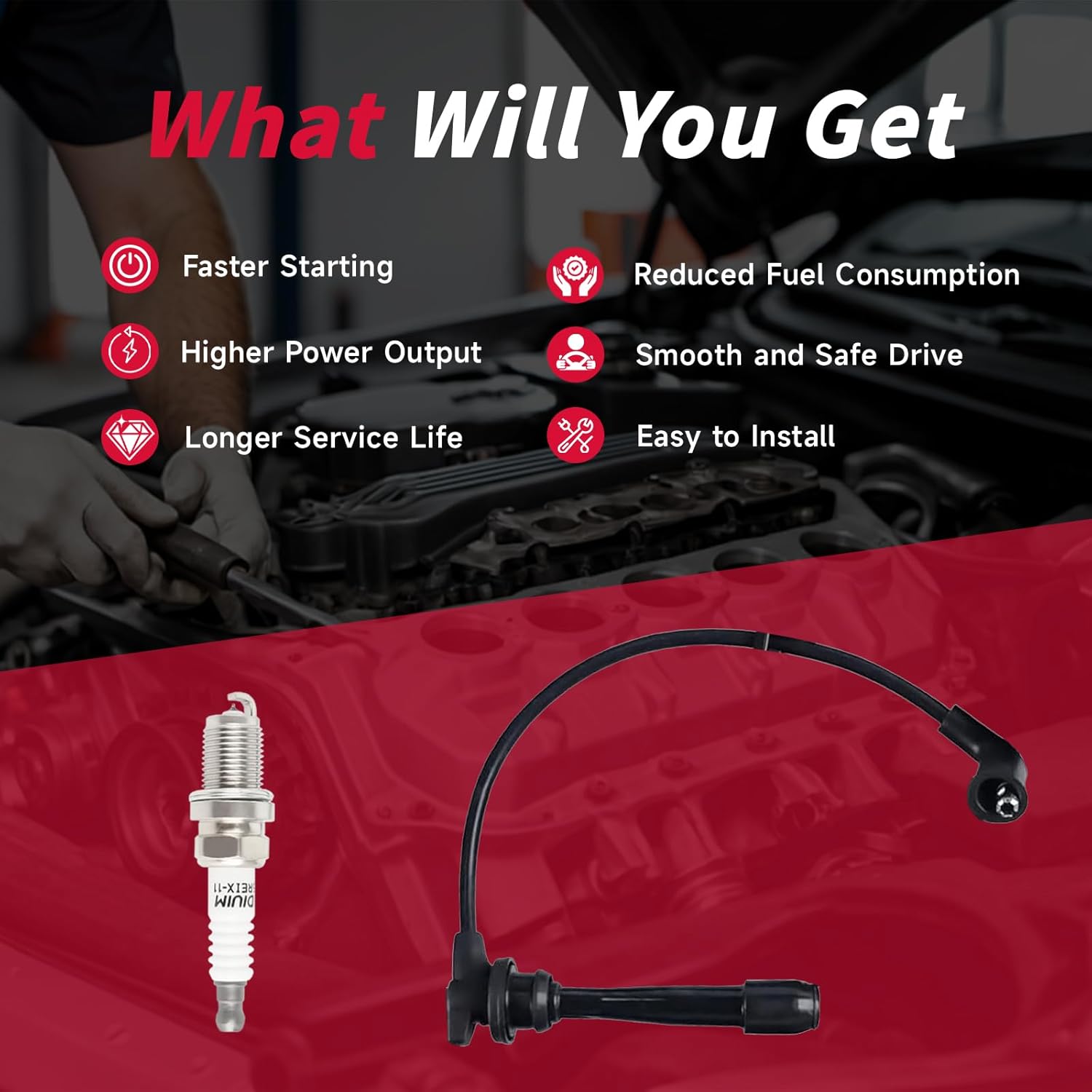 Set of 6 PCS Ignition Spark Plug Wires 671-6263 RC-FDZ089 4L5Z-12259-A & 6 Iridium Spark Plugs Set Compatible with Ford Ranger 2004-2008 Mazda B3000 2003-2007 3.0L V6