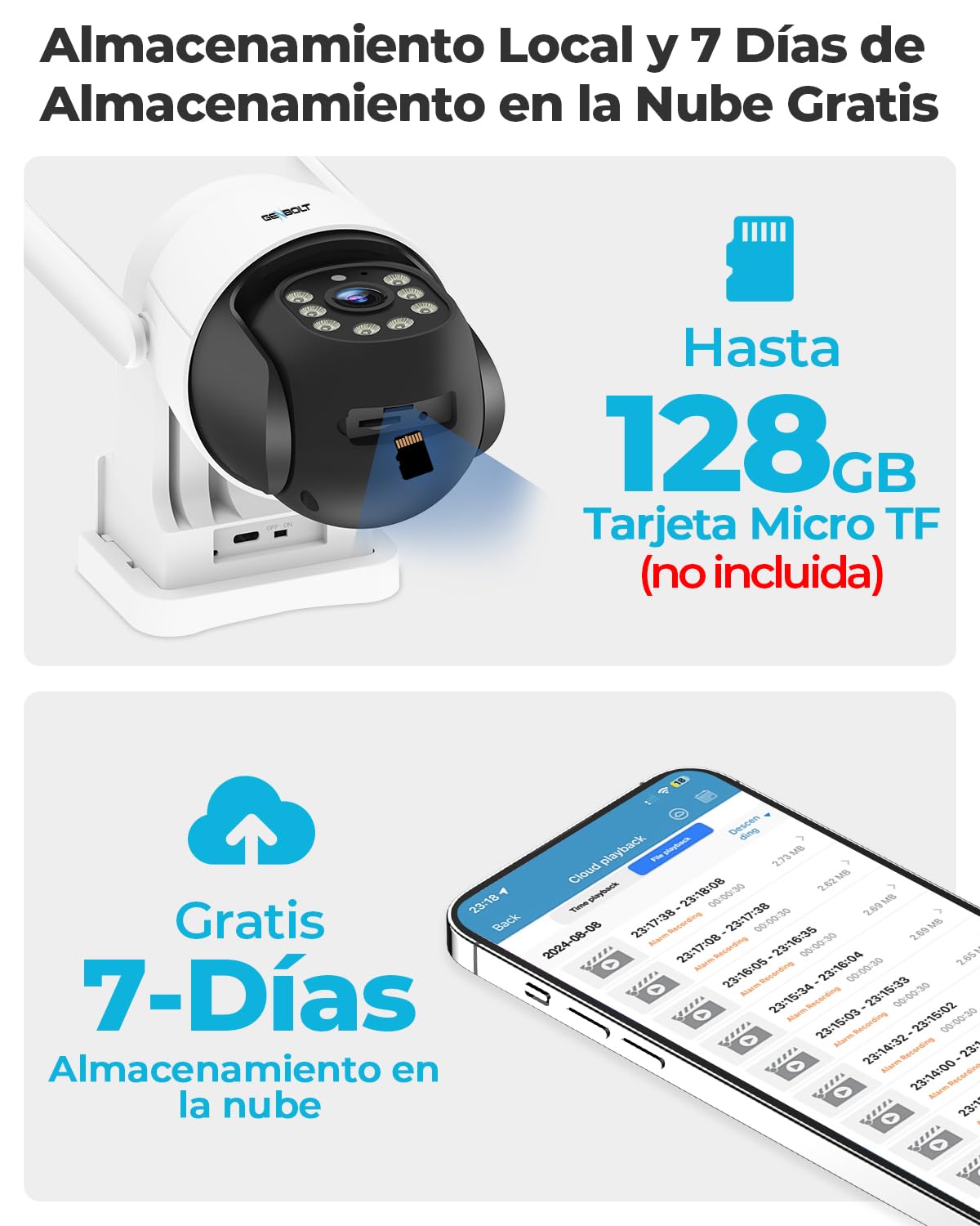 GENBOLT 4G AOV Solar Cámara Vigilancia Exterior Inalámbrica,Grabación 24/7 3MP Cámara IP Seguridad Exterior sin WiFi con Tarjeta SIM,Detección AI de 90 pies,Cámara CCTV con Batería de 8W 10400 mAh