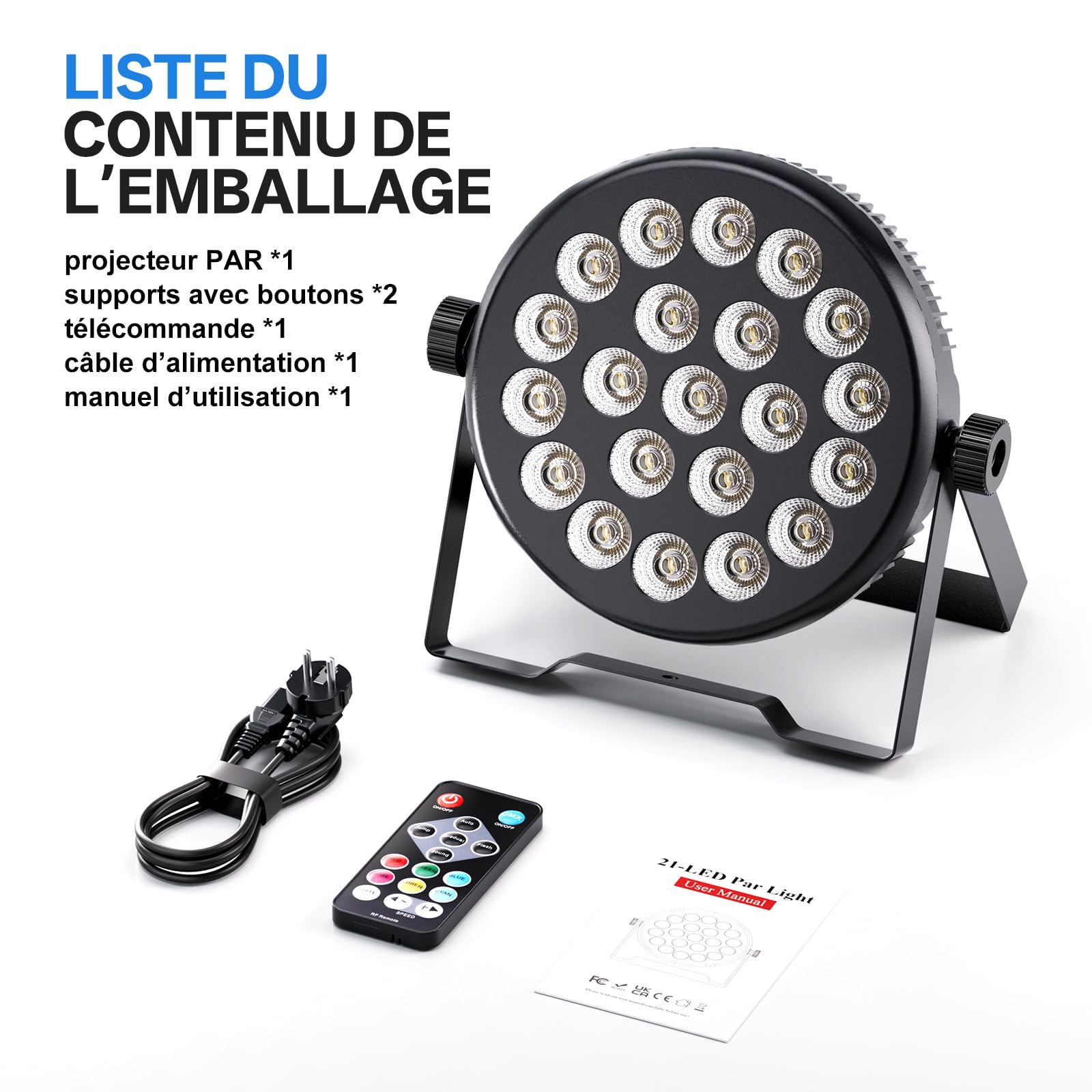 80W Par LED RGBW, 21 LEDs Lumière de Scène avec Télécommande et Son Activé, 5 Modes Jeux de Lumiere, DMX 8CH Éclairage de Scène pour Soiree Bar Mariage Noël Concerts Festivals