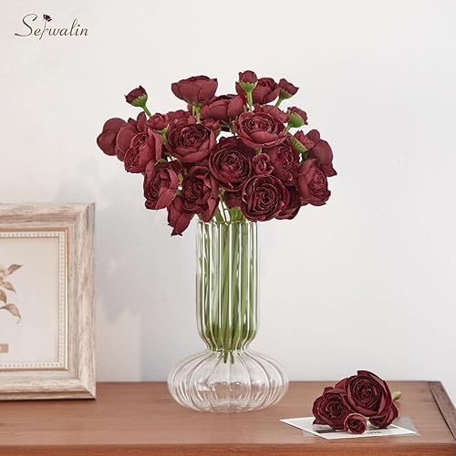 Miniatura 6 de Serwalin Ramo de ranúnculos artificiales de peonías sintéticas, ramo de ranúnculos de seda para bricolaje, peonías, flores artificiales para centros