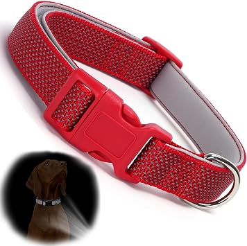 Reflective Red Collar Dog, Highly Reflect Safety Cat Collar Neoprene Padded Basic Durable Soft Nylon Puppy Collar for Xs Small Medium Large Boy Girl Pet Dogs, XSmall