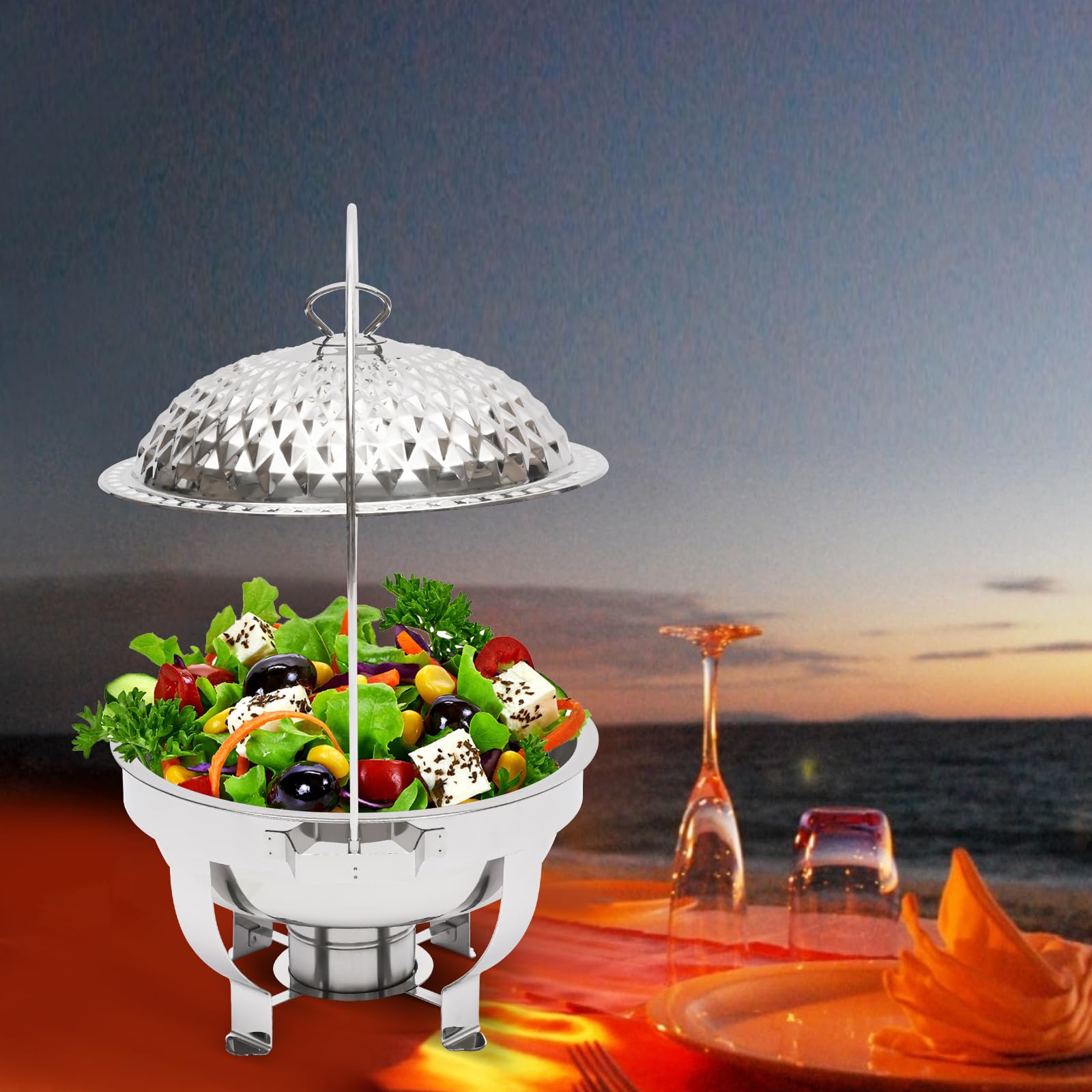 Ensemble Chauffe-plats/buffet 4,5L - Acier Inoxydable, Avec Bac à Eau, Brûleur, Pour Réceptions, Mariages, Fêtes
