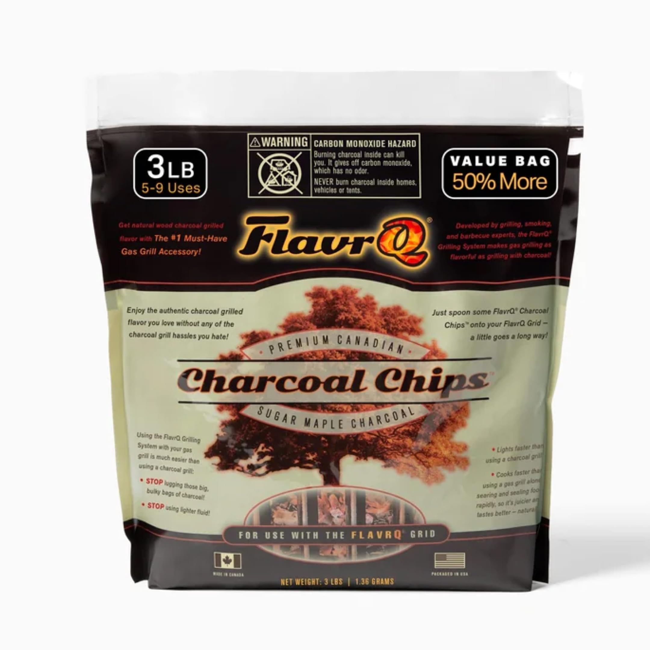 Charbon de bois érable canadien en copeaux de 1,4 kg naturel