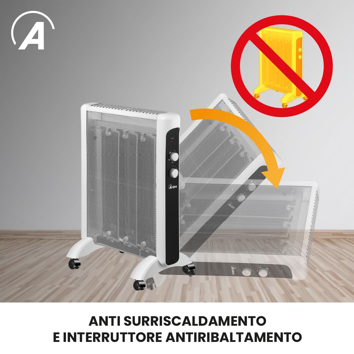 ARDES AR4MK01 - Radiatore elettrico a convezione rapida, in mica, a basso consumo, super silenzioso, con 2 funzioni di riscaldamento e sistema di sicurezza anti-ribaltamento