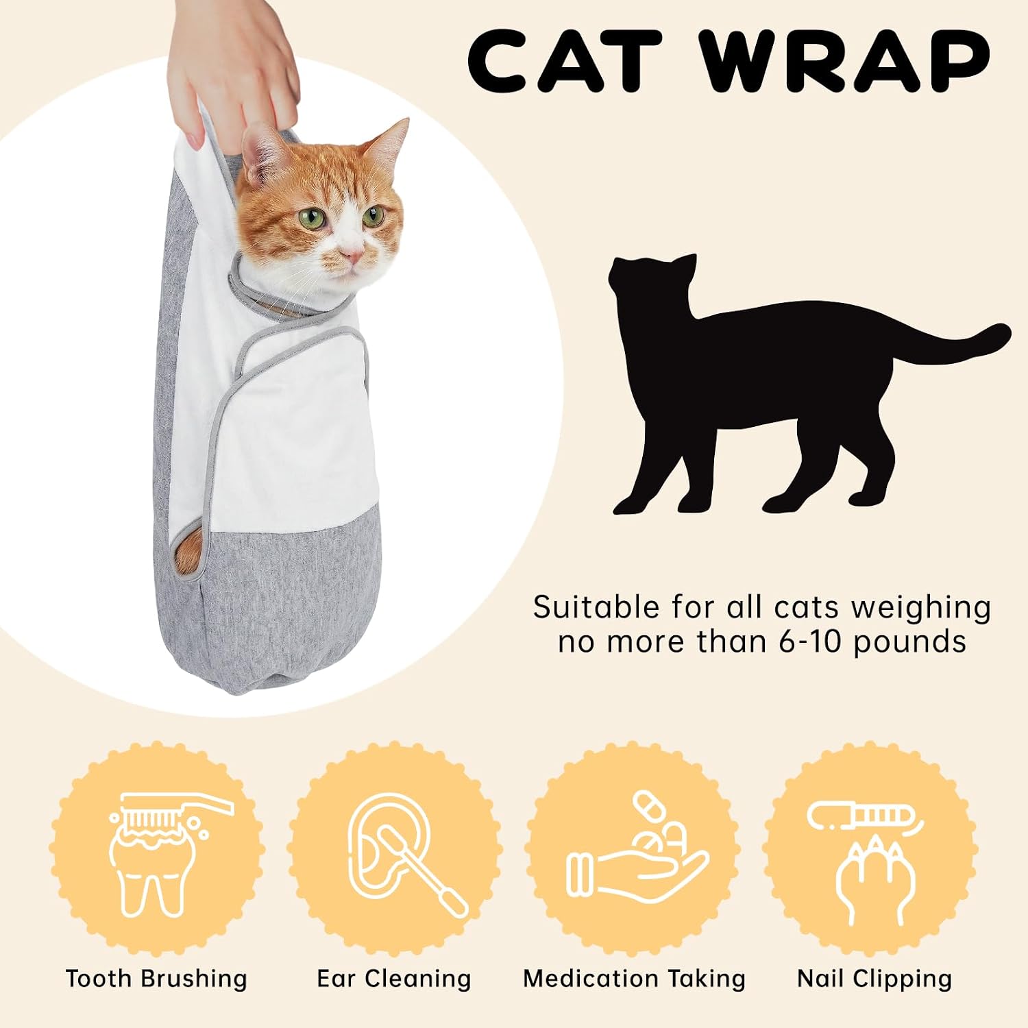 Cat Grooming Wrap, Self Adhesive Cats Anti-Escape Wrap, (6-10lbs) image 2