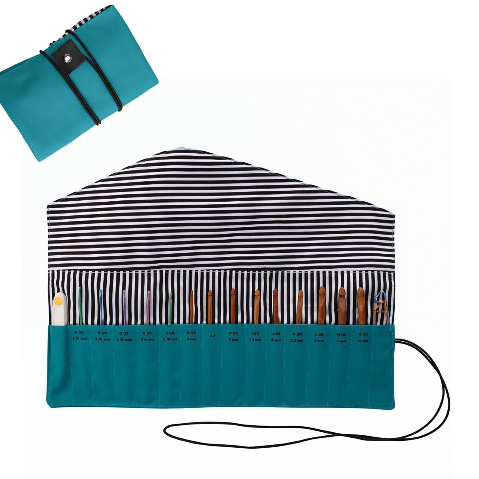 Crochet Hook Case,Knitting Needles Holder Case,Crochet Hook Rolling Organizer,Folding Oxford Cloth Portable Roll Up Knitting Needles Holder Case for Knitting Accessories(green)-image-45