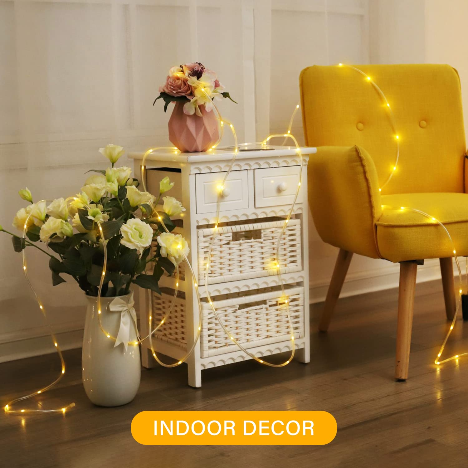 Luces de Navidad a batería de 66 pies, paquete de 2 unidades en total de 200 luces LED alimentadas por pilas, 8 modos de luces de cuerda que funcionan con pilas para decoración de fiesta de