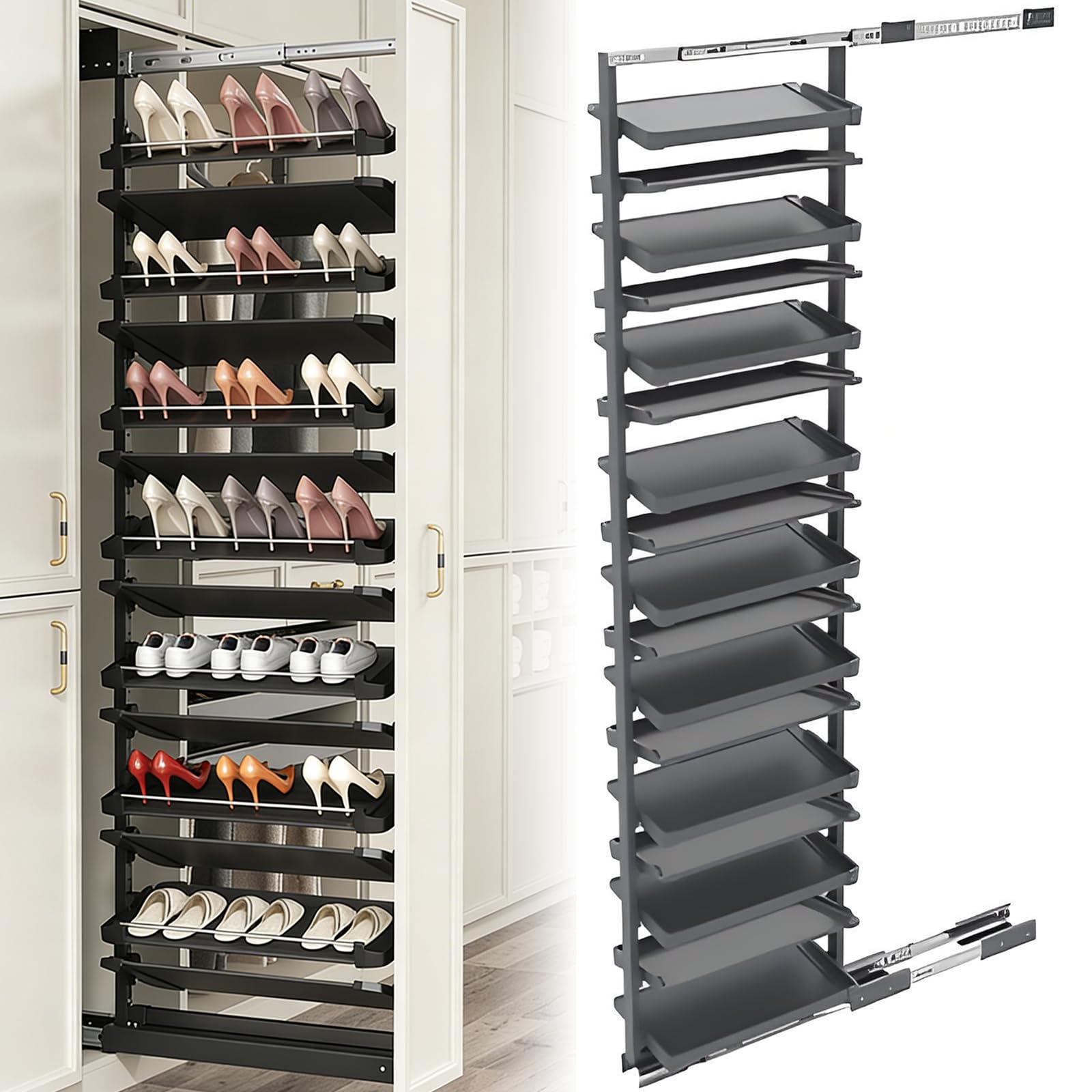 Générique Étagère à Chaussures coulissante réglable pour Placard, Organisateur Vertical Gain de Place, Meuble à Chaussures rétractable en métal (D17,8 po_17 Niveaux)