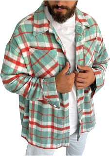 Outdoor Jackets Men's Warm Thickened Plus Size Classic Winter Grid Print Button Down Outwear Coat Jacket with Pockets Men's Softshell Jacket Transition Jacket