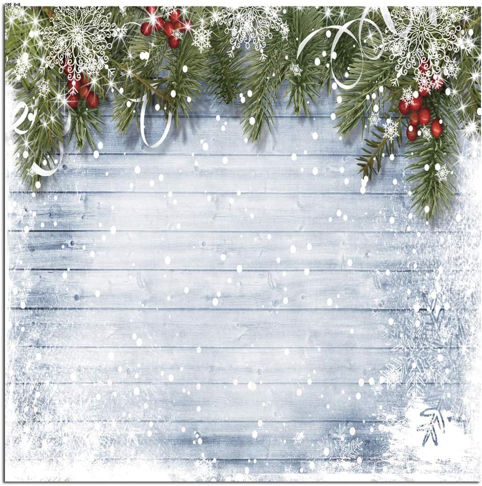 CYLYH 8X8ft Christmas Photography Backdrop - Rustic Vintage Wooden Background for Xmas, New Year Party Banner