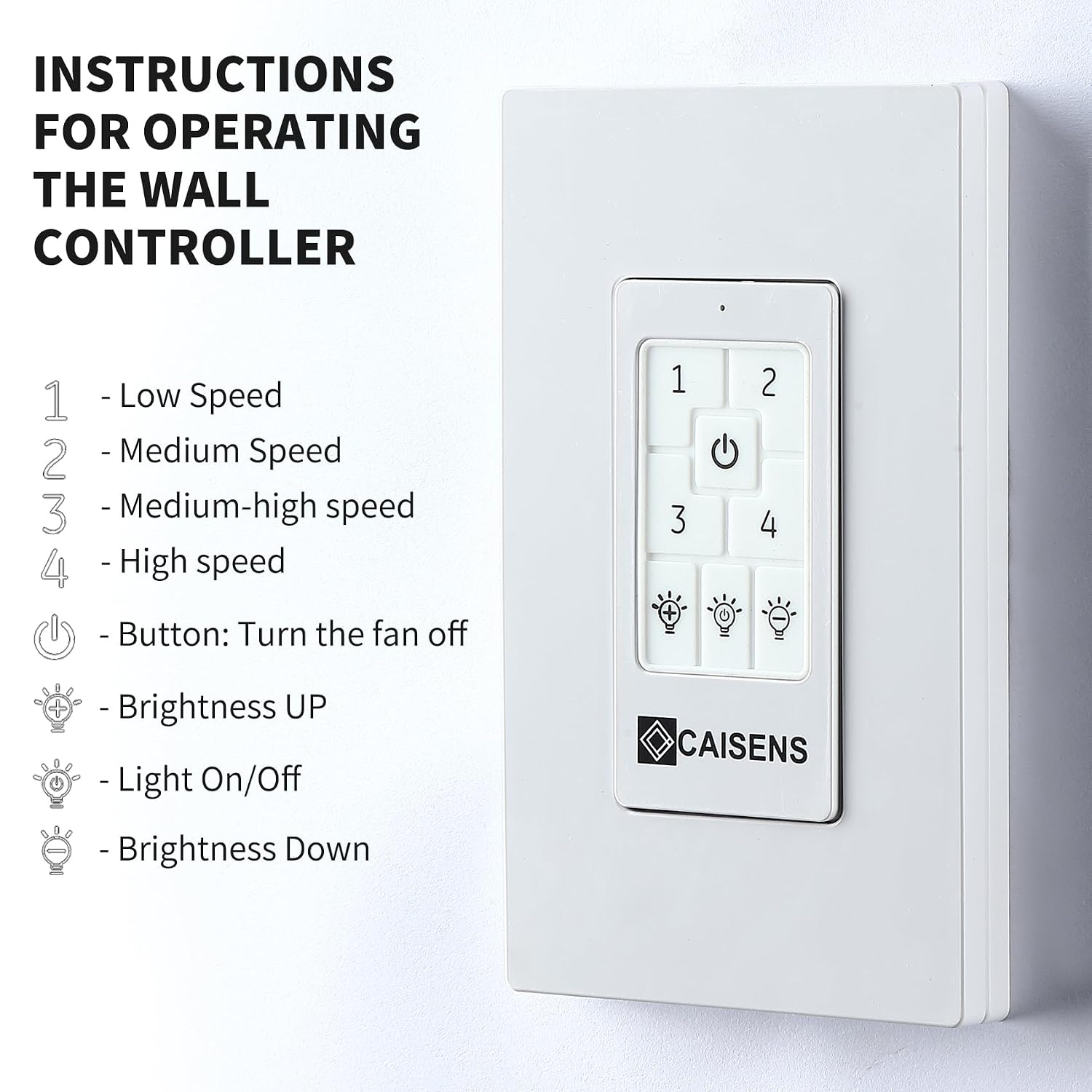Universal Ceiling Fan Wall Control with Four Speed Switch and LED/Incandescent Light Dimmer, Ceiling Fan Wall Switch for Harbor Breeze, Lowes, Hunter, Honeywell, White