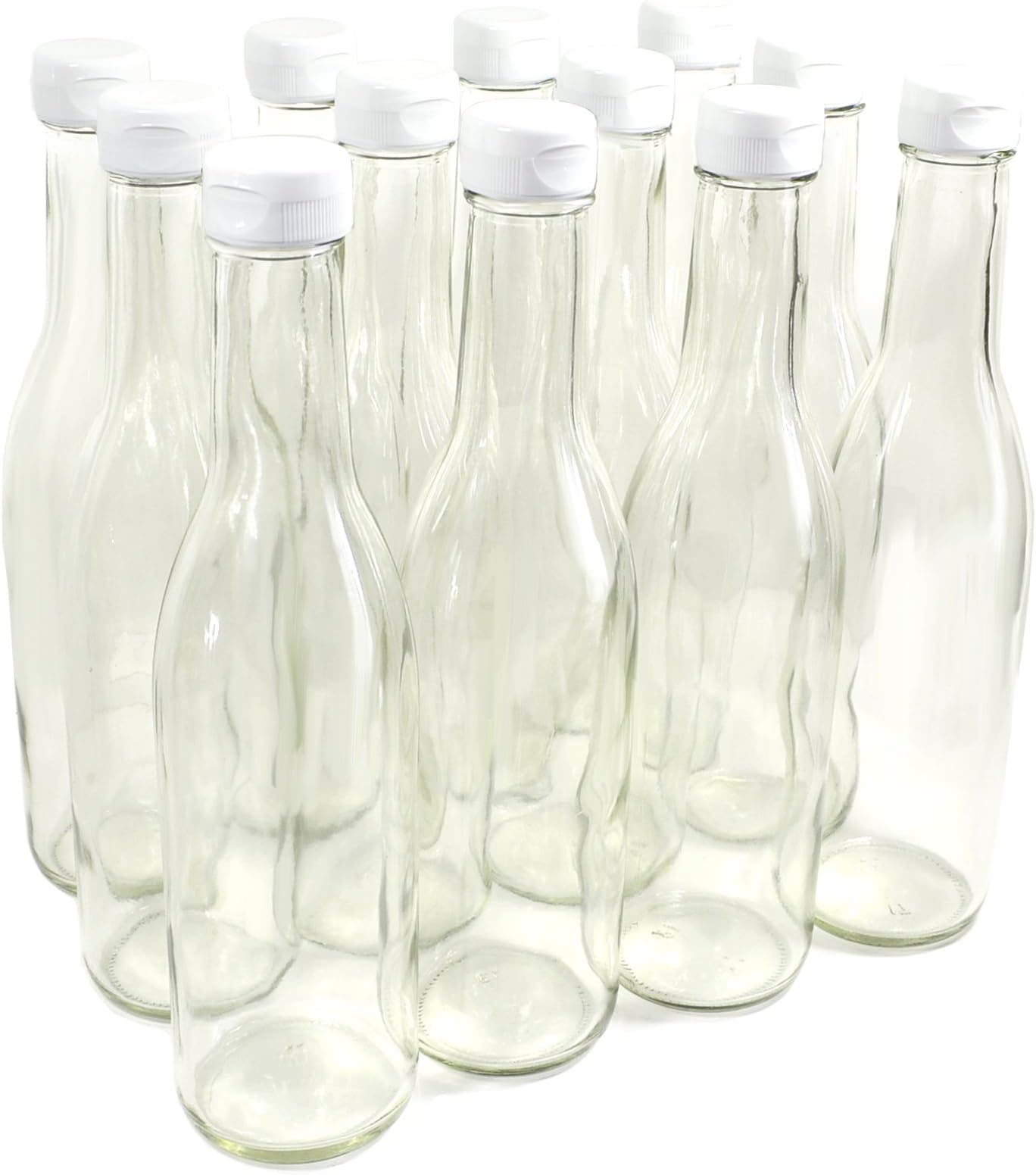 nicebottles Clear Glass Woozy Bottles with Dispensing Caps, 12 Oz - Case of 12