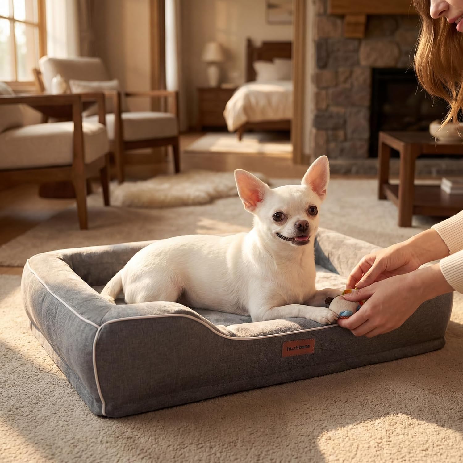 Orthopedic Dog Bed for Small Dogs,Cooling Gel Memory Foam Pet Sofa with Removable Washable Cover,Egg Crate Foam Bolster,Waterproof,Joint Pain Relief,24"x18"x6",Dark Grey