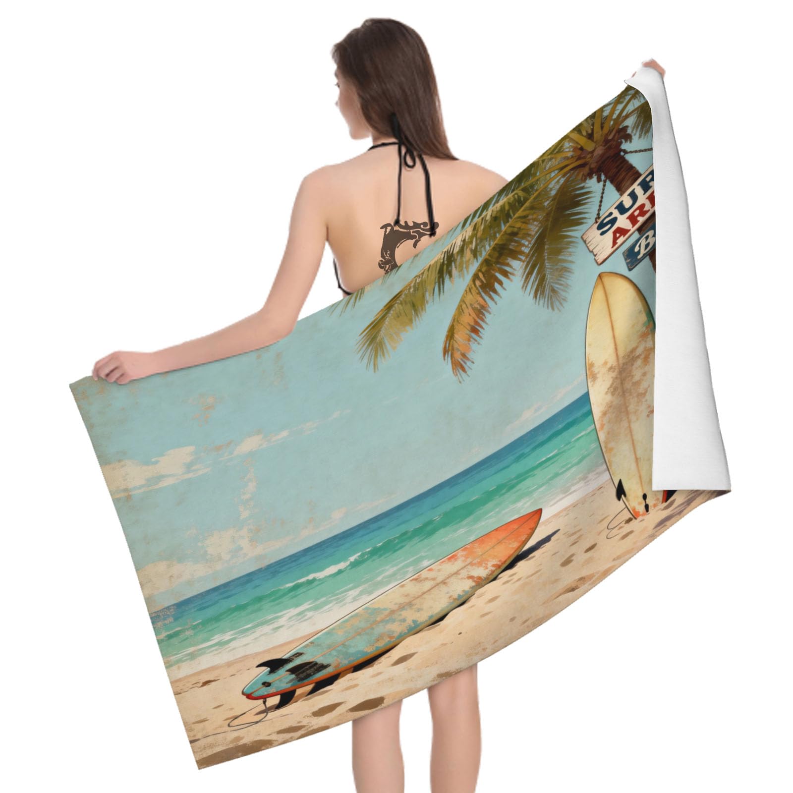 Leichong 3D Surfing Theme Beach Towel Large Microfiber Soft Quick Dry for Adults, Shabby Chic Bath Towel Lightweight Soft Absorbent for Travel Swimming Pool Sports, 80 x 160 cm