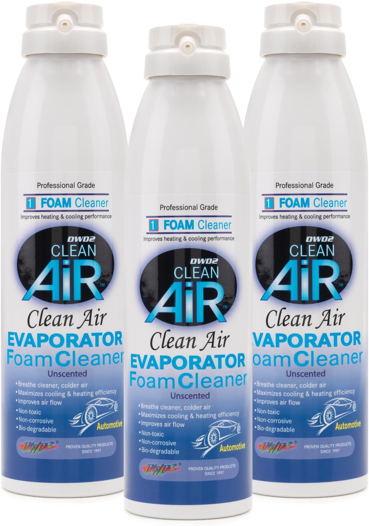 DWD2 Clean AIR® Premium Foaming Automotive Evaporator Coil Cleaner (Unscented) Experience Fresh Clean Air - Renew Your Air Conditioner and Enjoy a Comfortable Driving Experience Today! (3 PACK)