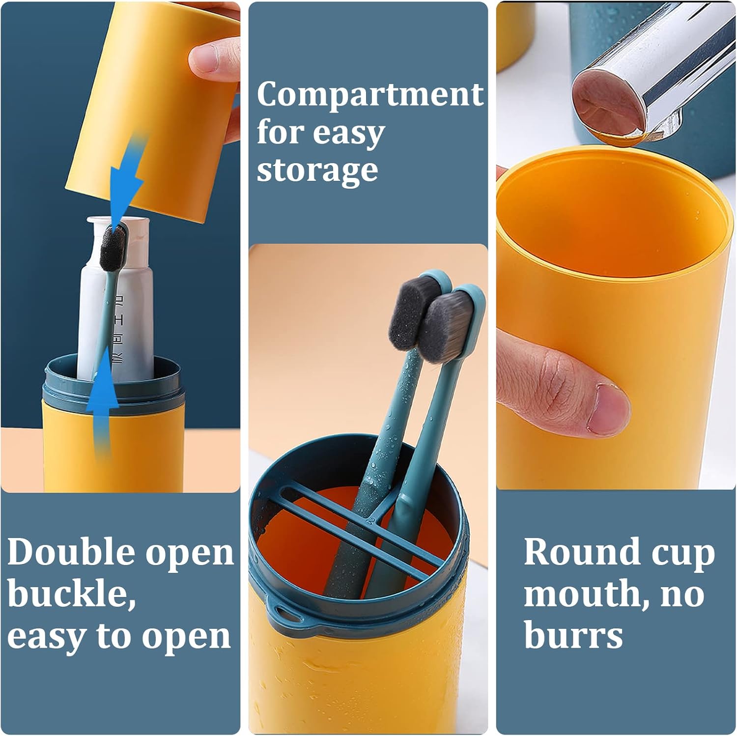 2 PCS Travel Toothbrush Holder, Portable Toothbrush Box, Brushing Teeth Cup, Toothpaste Storage with Lid for Home Camping Travel Business Trip Blue, Yellow 4 71eKLbOQAjL. AC SL1500