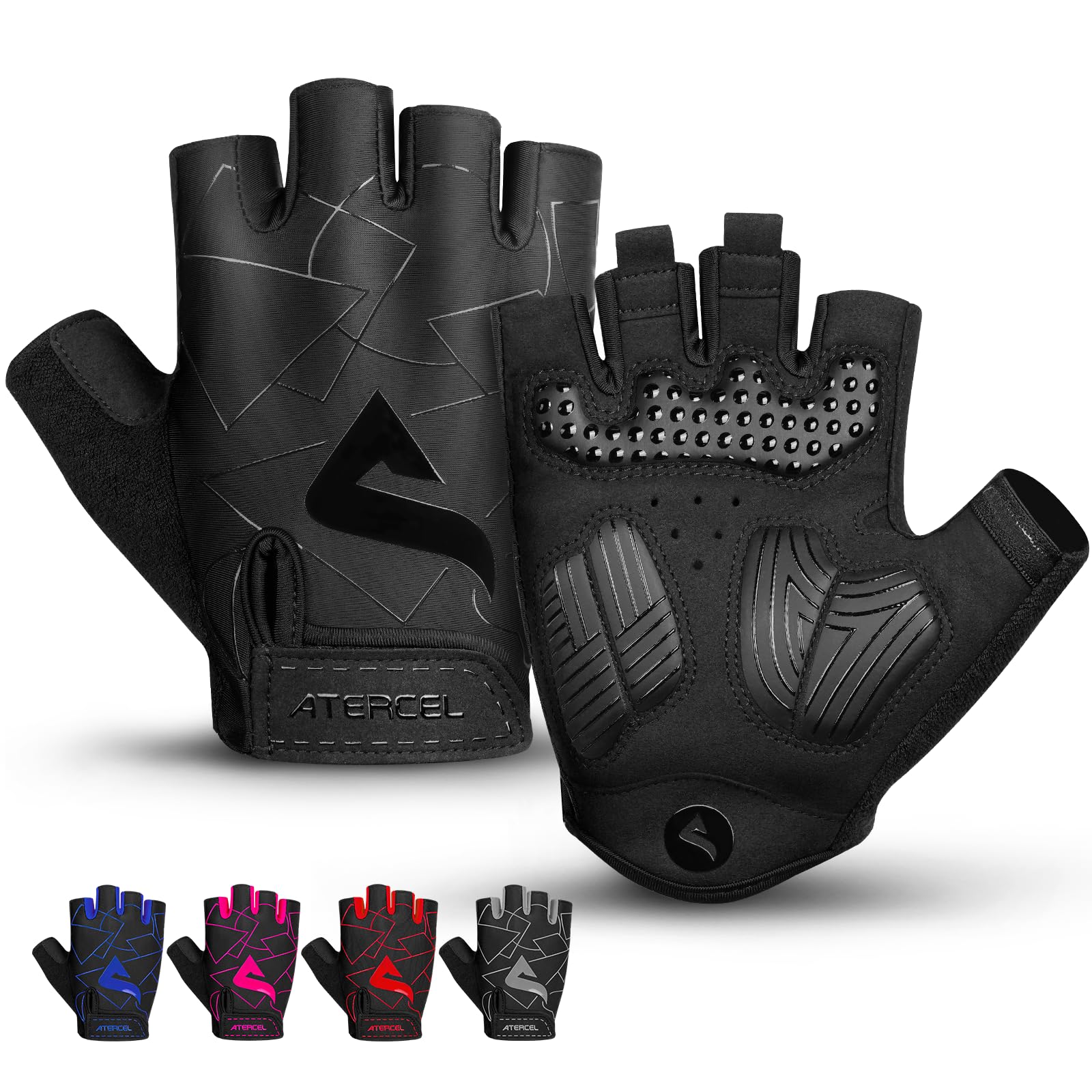 ATERCEL Fahrradhandschuhe Halbfinger für Herren Damen - Radsporthandschuhe MTB Handschuhe mit SBR-Polsterung für Radfahren, MTB, Fitness