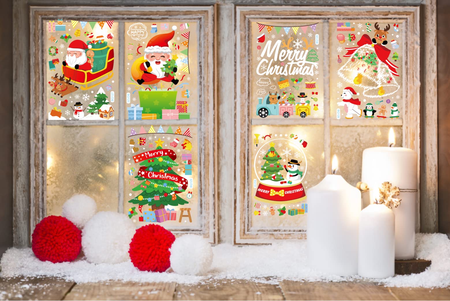 6 Sheet Christmas Window Cling Stickers for Glass, 159 PCS Christmas Window Stickers,Xmas Decals Decorations Snowflake Santa Claus Reindeer Decals for Party,Reusable Double-Sided Christmas Decorations Window Clings