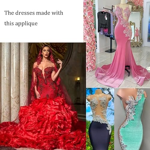 Miniatura 4 de La Belleza - 1 par de diamantes de imitación hechos a mano con apliques para ropa, 11.8 x 6 pulgadas, decoración de vestido de boda, apliques de