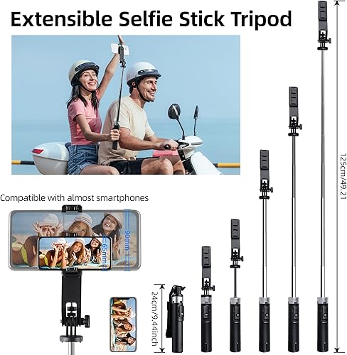 Miniatura 2 de Trípode de palo selfie con doble luz LED y control remoto trípode extensible de teléfono de 49 pulgadas para grabación de videoGoPro compatible con