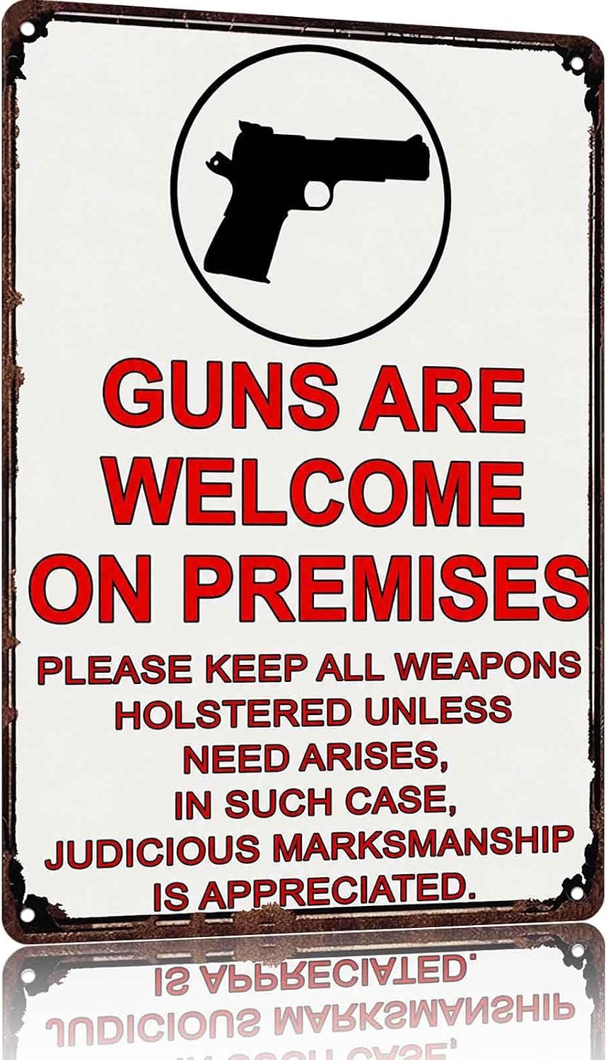 Vintage Guns Warning Metal Signs 8x12 Inch, Home Wall Decor