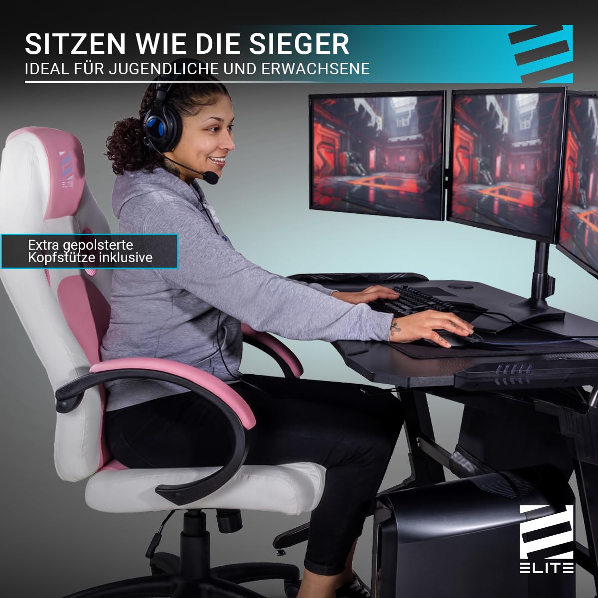 ELITE Gaming Stuhl Exodus | Ergonomischer Bürostuhl - Schreibtischstuhl - Chefsessel - Sessel - Racing Gaming Stuhl - Gamingstuhl - Drehstuhl - Chair - Kunstleder Sportsitz (Schwarz)