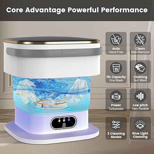 Miniatura 2 de Lavadora portátil, mini lavadora de 15 litros con cesta giratoria y 3 modos de limpieza profunda, mini lavadora plegable para apartamentos,