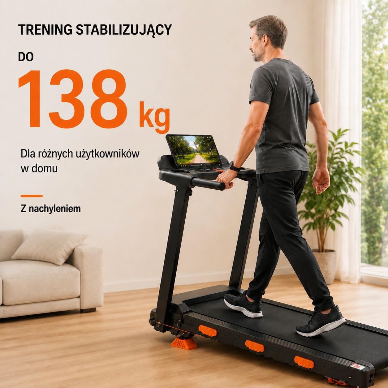 składana bieżnia do domu, Walking Pad 12 km/h z nachyleniem 12%, silnik 3.0 HP, wyświetlacz LED, do 138 kg, do chodzenia, joggingu i biegania