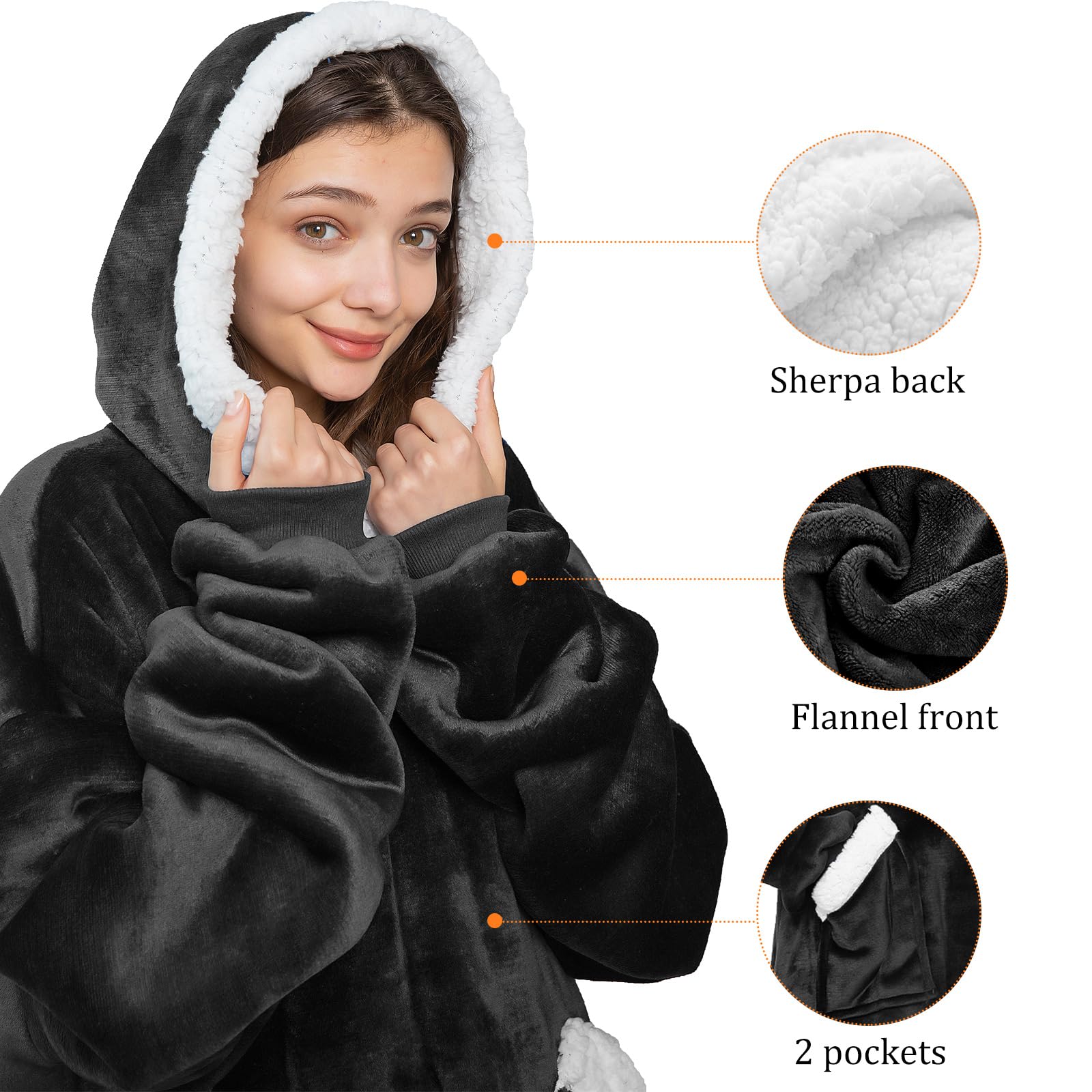 Emwwat Coperta extra lunga con cappuccio, oversize Sherpa con cappuccio per donne e uomini, coperta indossabile con maniche e tasca gigante