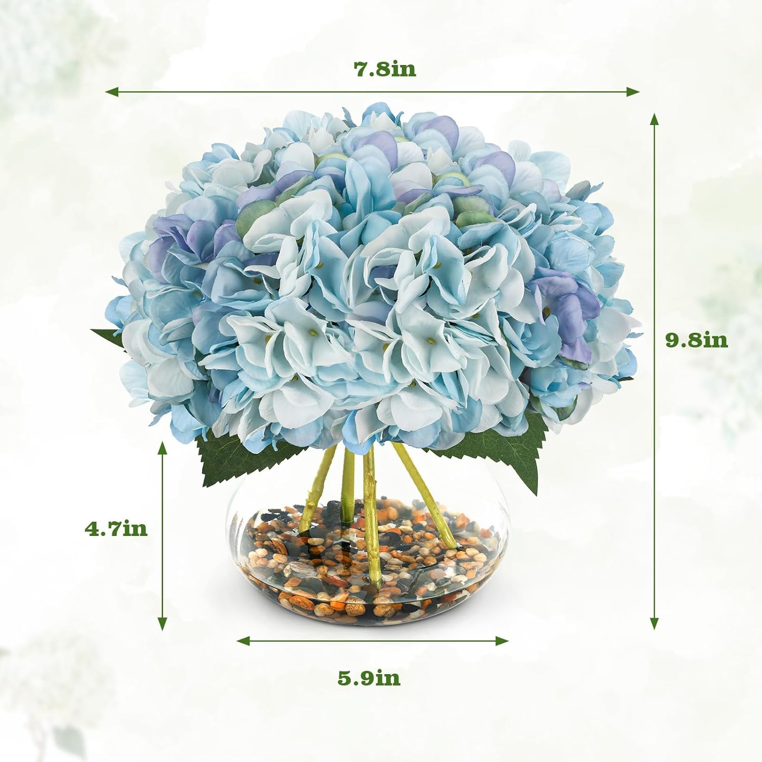 N&T NIETING Artificial Hydrangea Flowers with Vase Blue Silk Fake Flowers Faux Hydrangea Flowers with Faux Water Riverstones for Home Office Table Room Wedding Centerpiece Decorations - Image 7