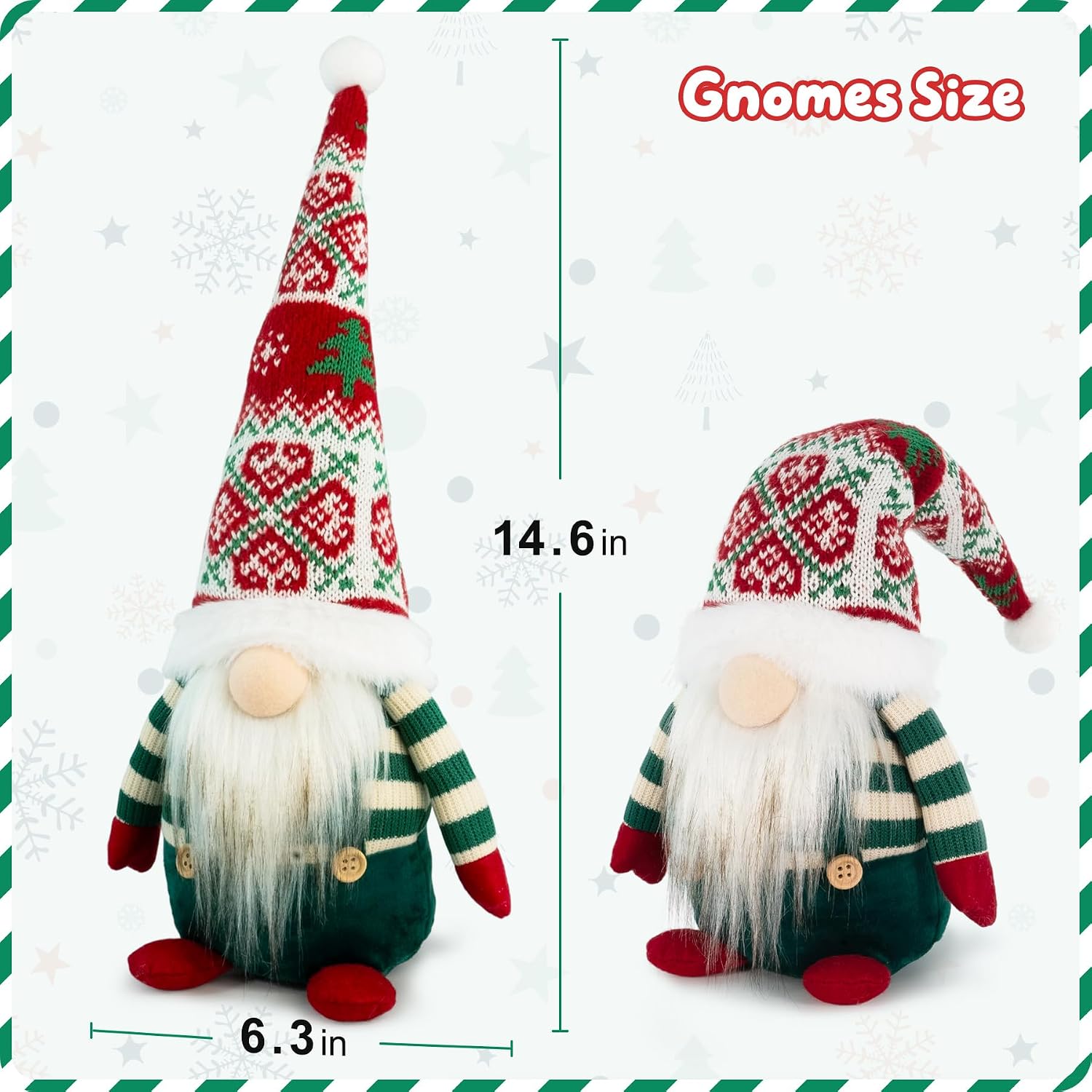 Christmas Gnomes – Scandinavian Christmas Gnome with Red Knit Hat and Green Overalls, Festive Decorations or Gift for Women, Men, Friends, Home, Office, Table, or Fireplace