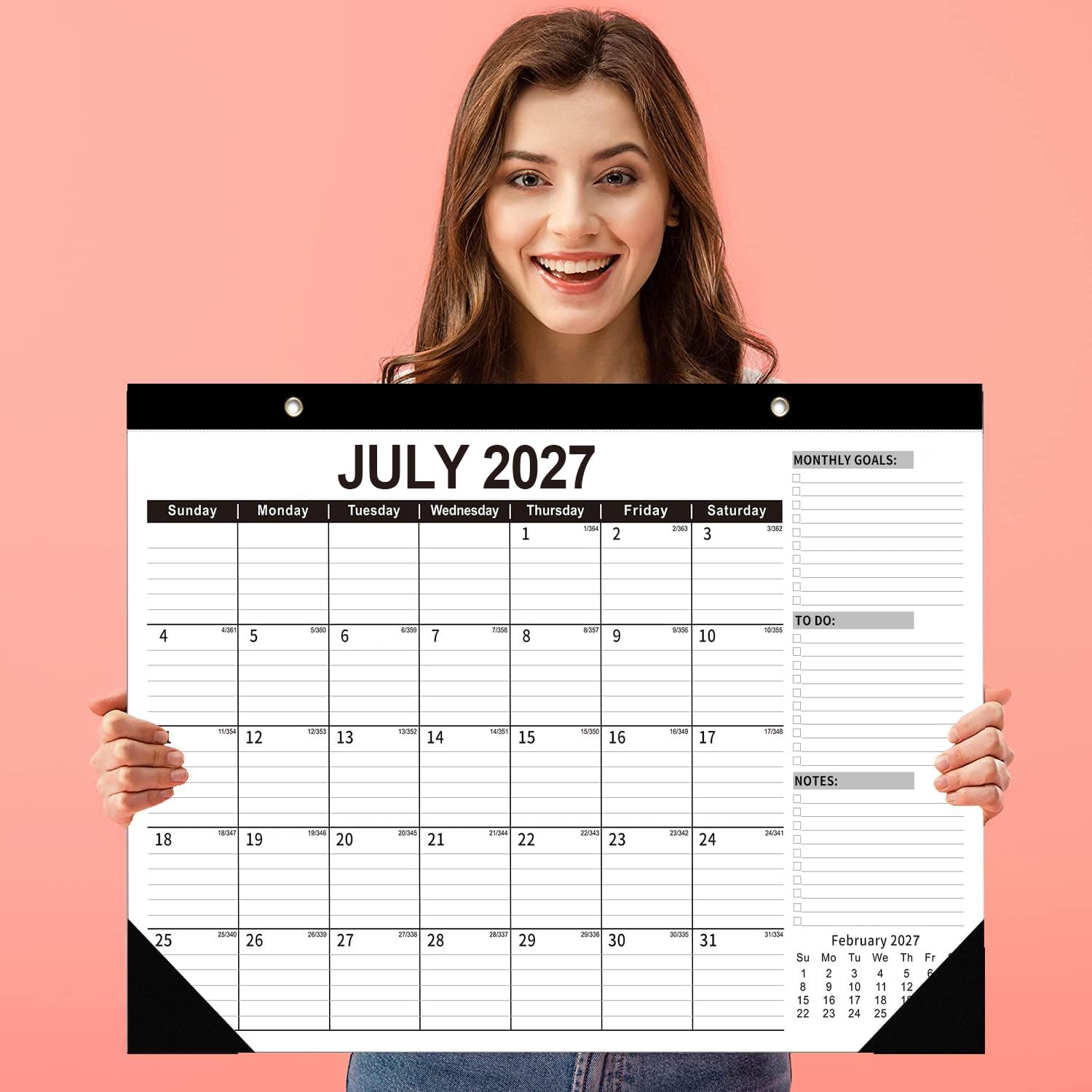 Large Wall Calendar 2026-2027 & Desk Planner 21.96 x 16.96 Inches, July 2026 – December 2027 for Home Office Planning (Black)