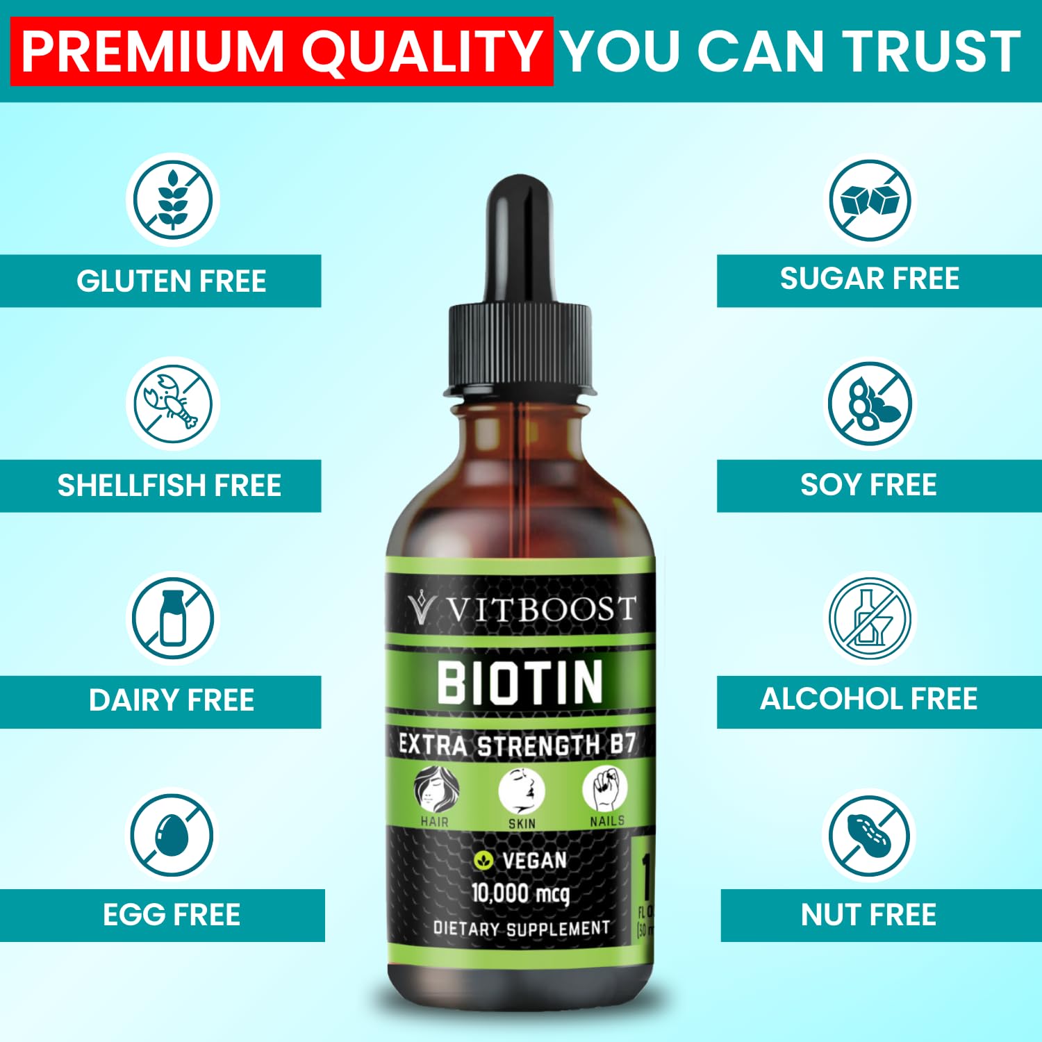 VITBOOST Liquid Biotin Drops 10,000mcg with Extra Strength - 60 Servings — Amazon image 3