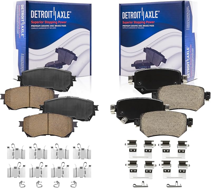 Pastilhas de freio cerâmicas Detroit Axle dianteiras e traseiras para Mazda 6 2016–2021 – Kit com 4 unidades