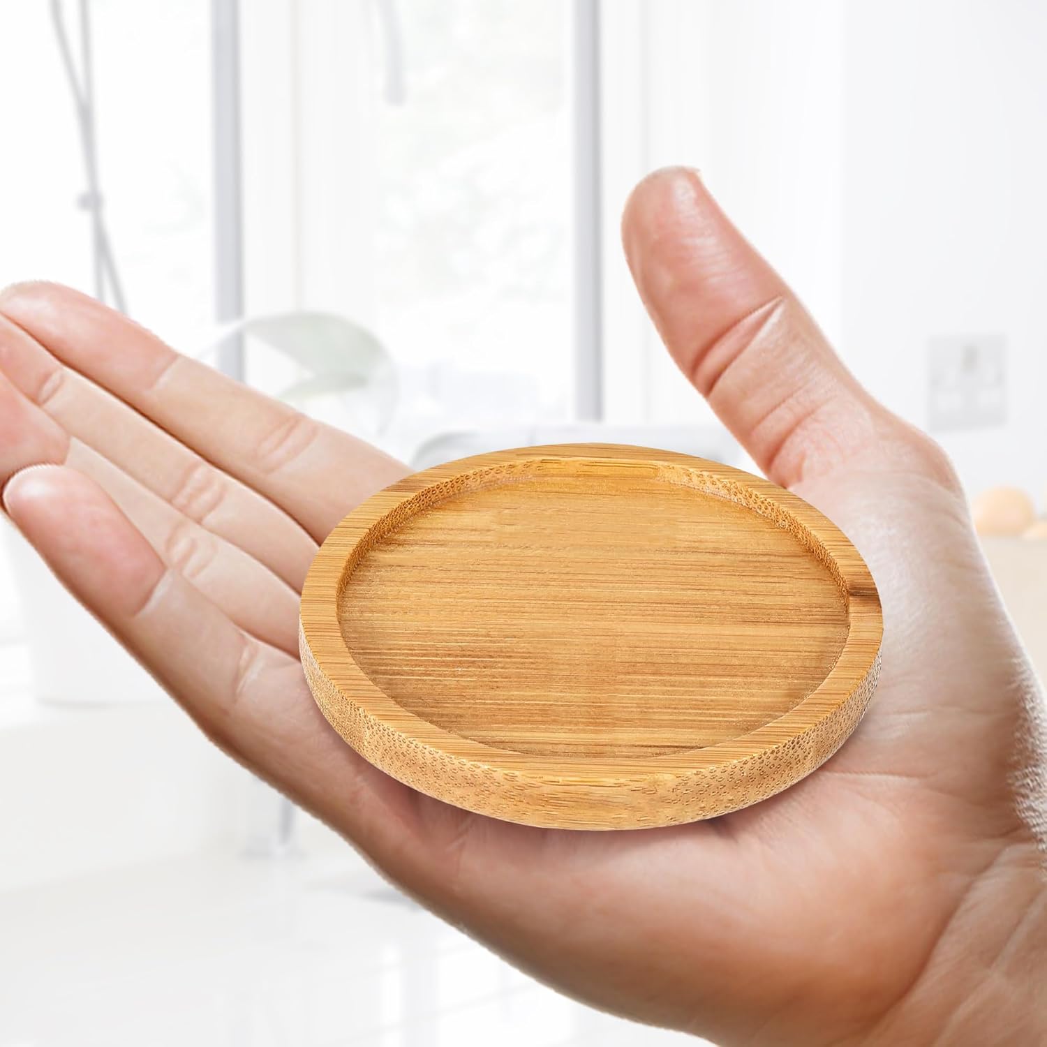 Frienda Trays 2.52 Inch Bamboo Round Plant Saucer for Most Plant Pot Flower Saucers Tray, Solution for Owl Pot with Hole(30 Pack)