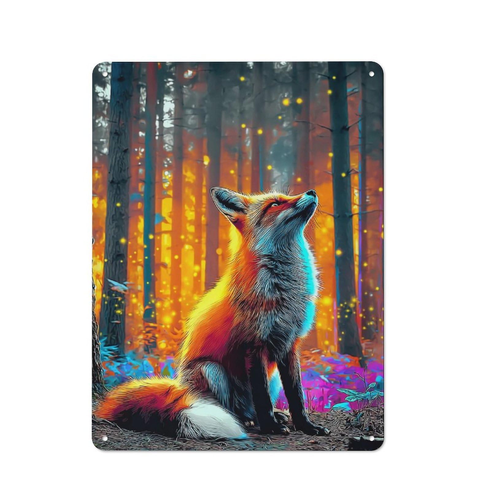 Junmoney Enchanted Forest Fox Metal Wall Sign 40X30cm Featuring For Café Or Home Bar, A Winter Wall Decor Update For Hospitality Decor Collectors