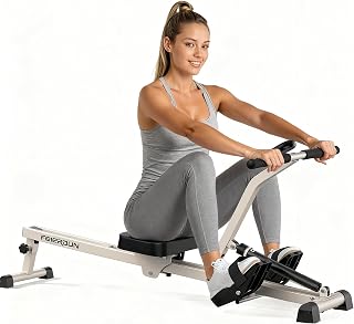 FEIERDUN Compact Hydraulic Rowing Machine: 12 Resistance Levels, 300LBS Capacity, Full Body Home Workout Rower