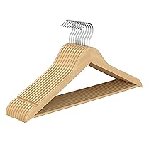SONGMICS Grucce Appendiabiti Legno, 10 Pezzi, Appendini, Scanalature su Spalle, Gancio Girevole a 360°, Legno di Betulla, Risparmio di Spazio, per Pantaloni Giacche, Beige Naturale CRW035KZ01