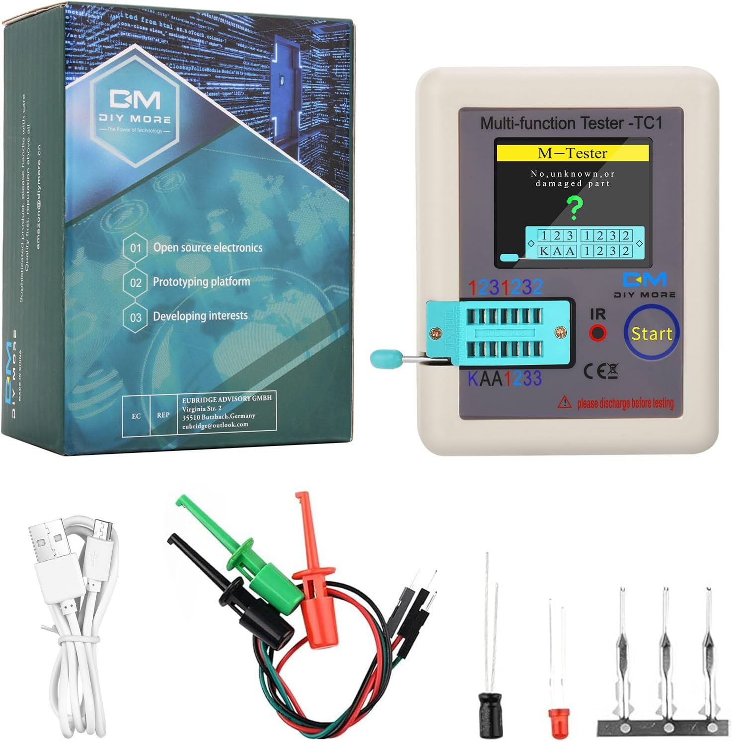 diymore LCR TC1 ESR Tester Transistor Inductance Capacitance Resistance ESR Meter Multi-Function Tester TFT LCR-TC1 Transistor Tester for Diode Triode Capacitor Resistor Transistor ESR NPN PNP MOSFET