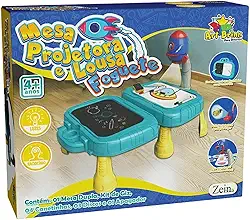 Mesa Projetora e Lousa Foguete, Kit Criativo com Projetor, Quadro Duplo e Acessórios para Desenho, 4+ Anos