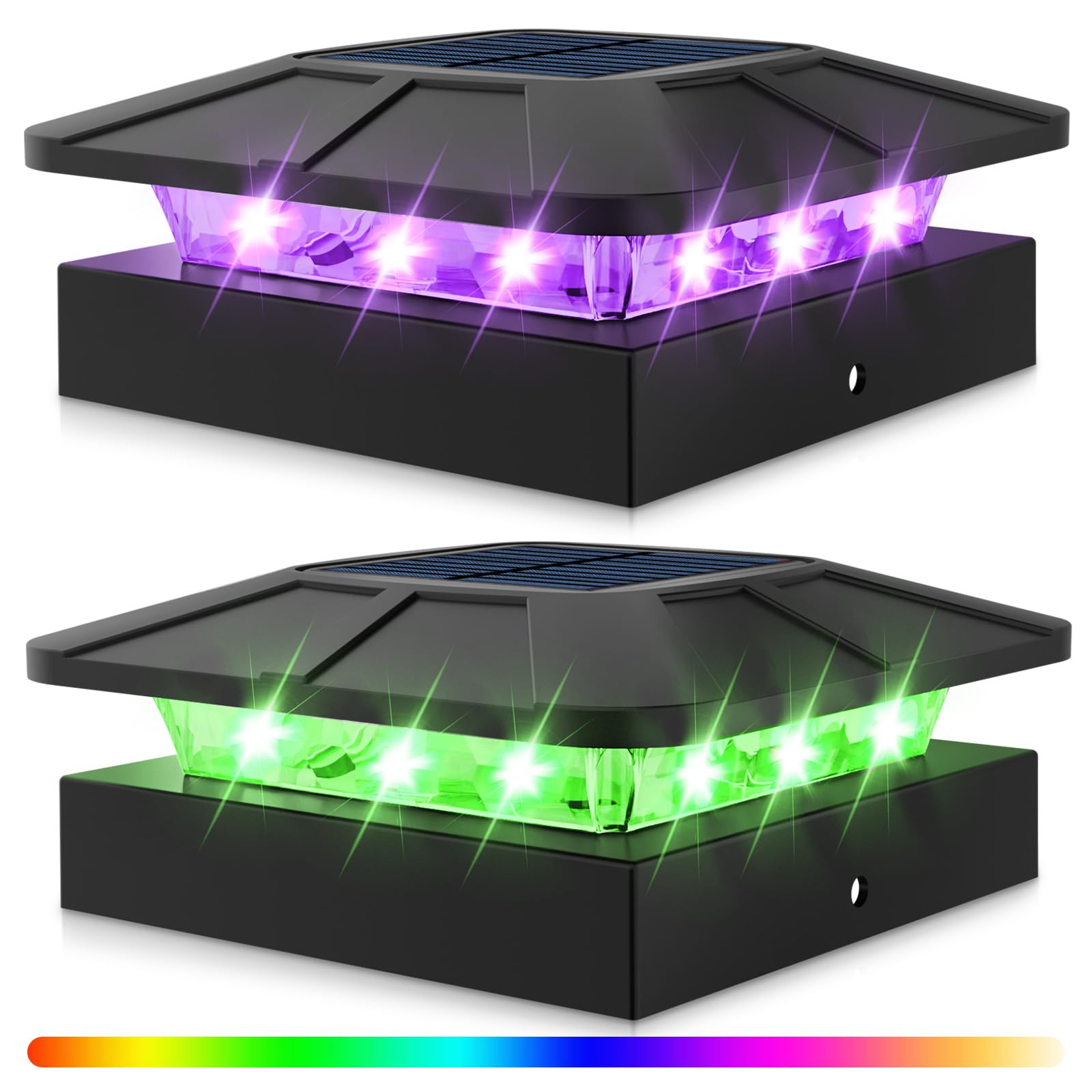 Peasur Solar Post Lights RGB with 3 Modes, Dimmable Solar Powered Post Cap Lamp, Waterproof Fence Lighting for 4x4 inch Posts (2 Pack)